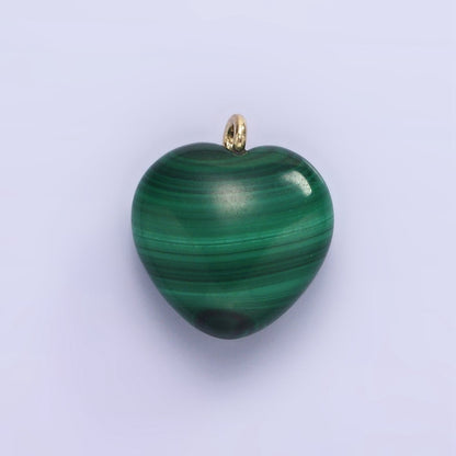16K Gold Filled Natural Green Malachite Natural Gemstone Heart Charm | AC1368