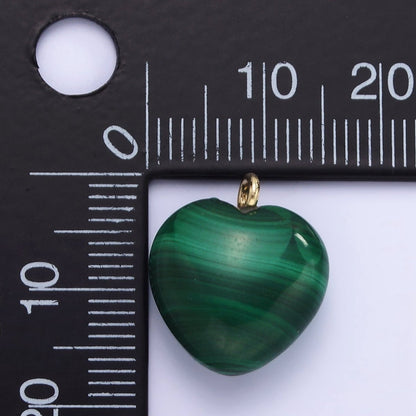 16K Gold Filled Natural Green Malachite Natural Gemstone Heart Charm | AC1368
