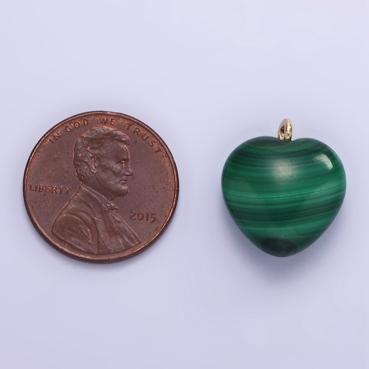 16K Gold Filled Natural Green Malachite Natural Gemstone Heart Charm | AC1368
