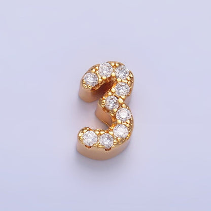 16K Gold Filled Number 0 - 9 Micro Paved CZ Bead | B291 - B295