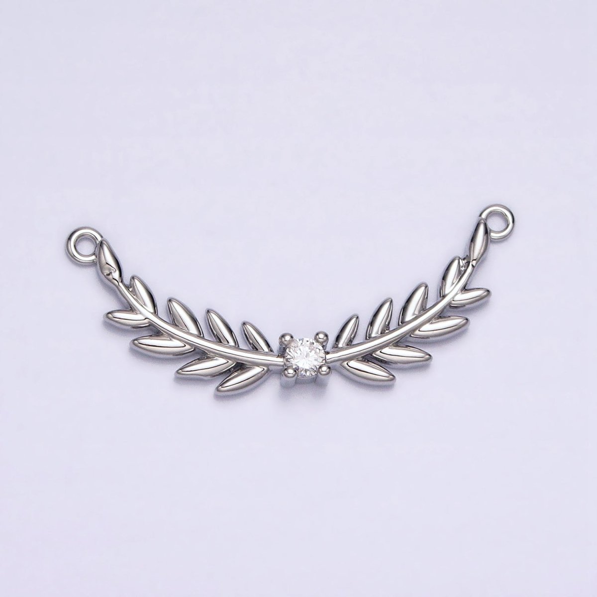 16K Gold Filled Olive Leaves Natural Round Clear CZ Curved Connector in Gold &amp; Silver | Y-869