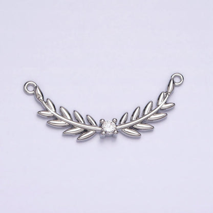 16K Gold Filled Olive Leaves Natural Round Clear CZ Curved Connector in Gold &amp; Silver | Y-869