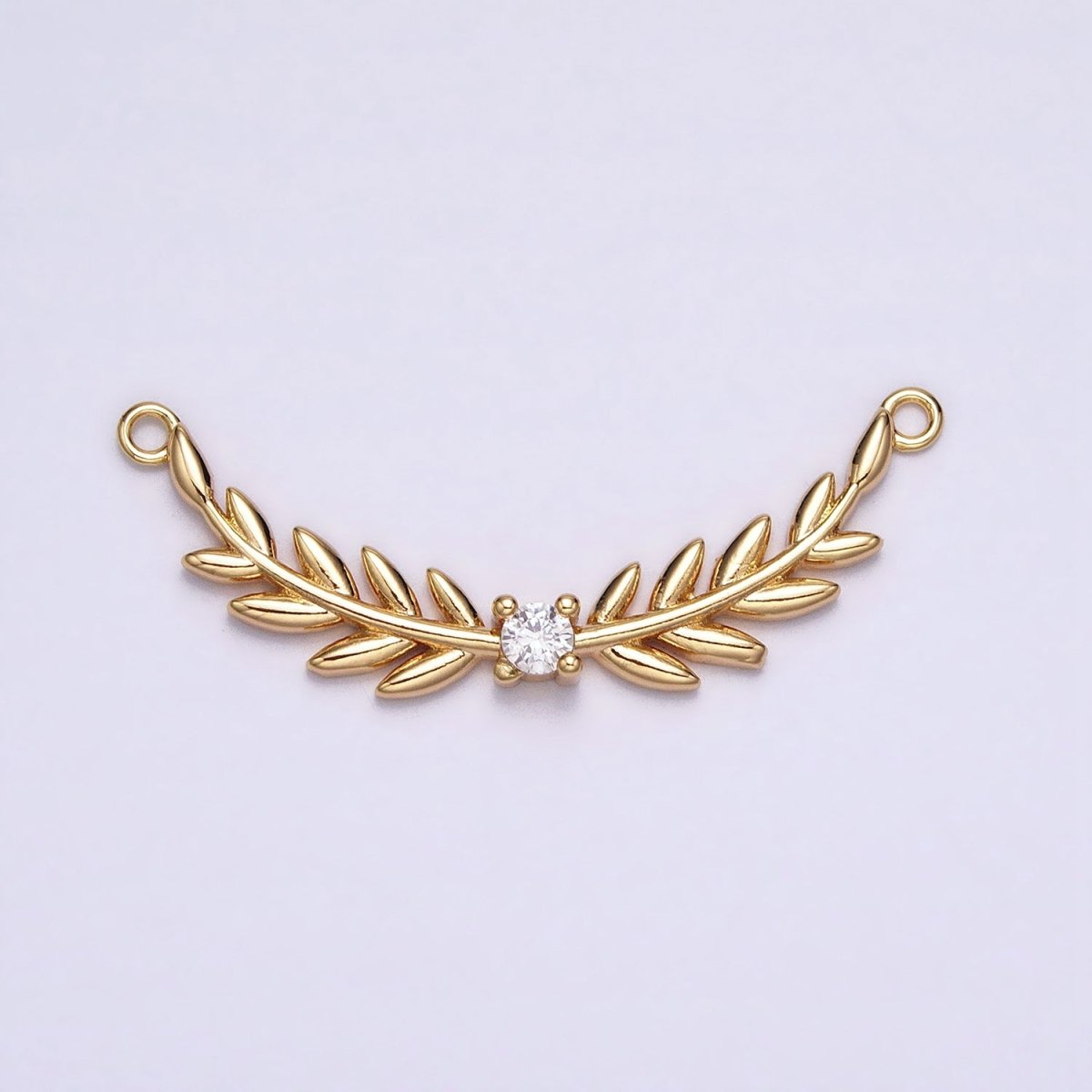 16K Gold Filled Olive Leaves Natural Round Clear CZ Curved Connector in Gold &amp; Silver | Y-869