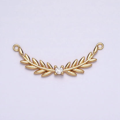 16K Gold Filled Olive Leaves Natural Round Clear CZ Curved Connector in Gold &amp; Silver | Y-869