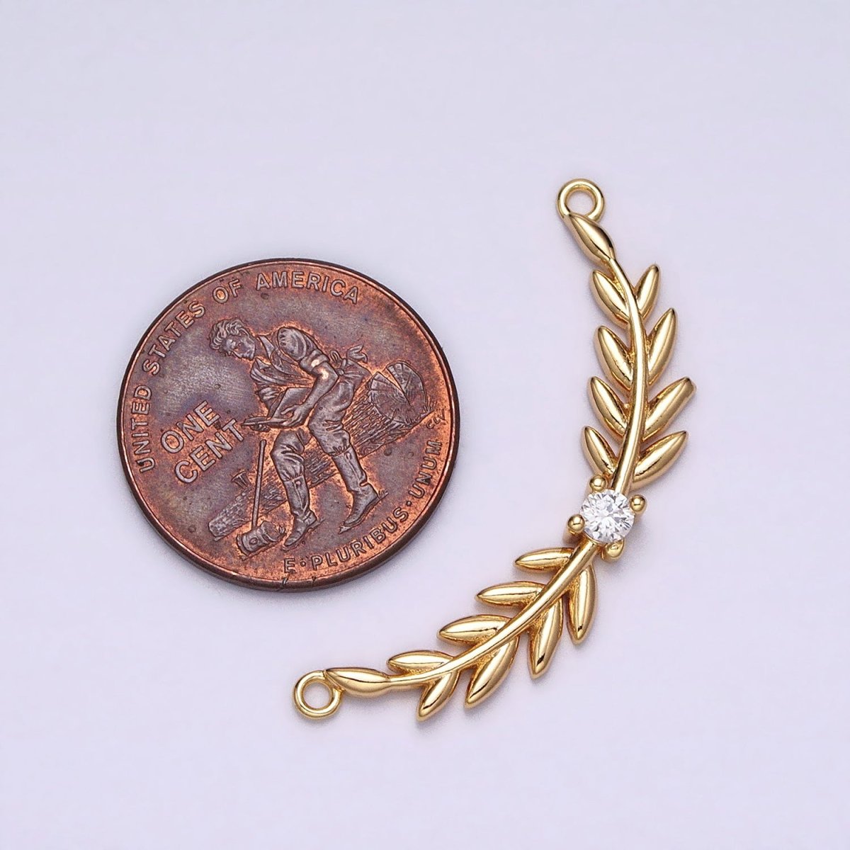 16K Gold Filled Olive Leaves Natural Round Clear CZ Curved Connector in Gold &amp; Silver | Y-869