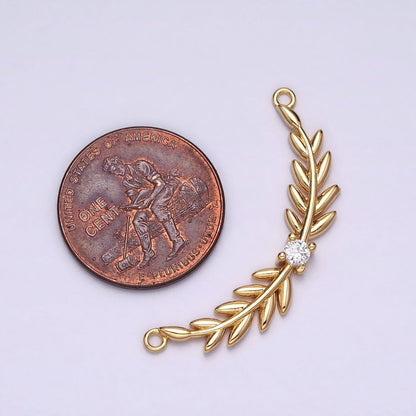 16K Gold Filled Olive Leaves Natural Round Clear CZ Curved Connector in Gold &amp; Silver | Y-869