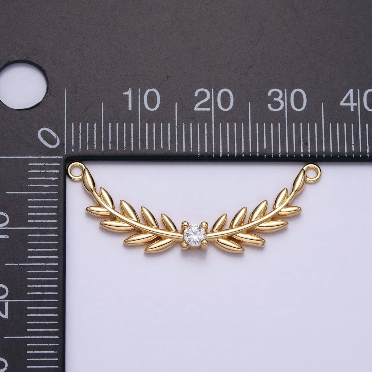 16K Gold Filled Olive Leaves Natural Round Clear CZ Curved Connector in Gold &amp; Silver | Y-869