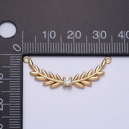 16K Gold Filled Olive Leaves Natural Round Clear CZ Curved Connector in Gold &amp; Silver | Y-869