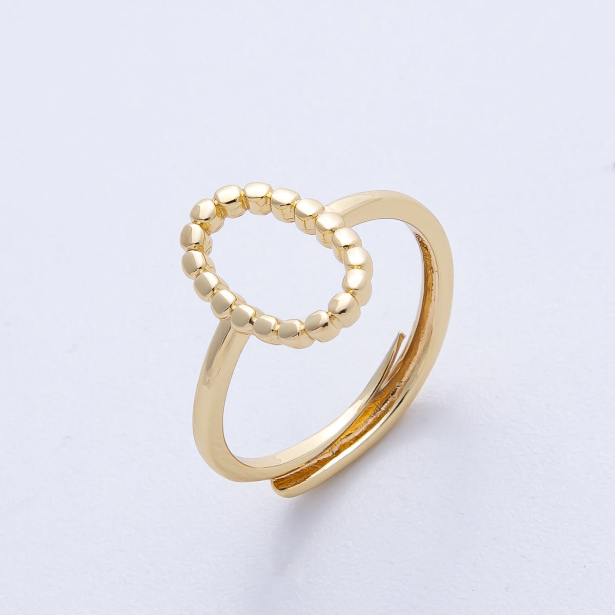 16K Gold Filled Open Minimalist Beaded Oval Adjustable Ring | RINGS-00043