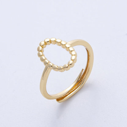 16K Gold Filled Open Minimalist Beaded Oval Adjustable Ring | RINGS-00043