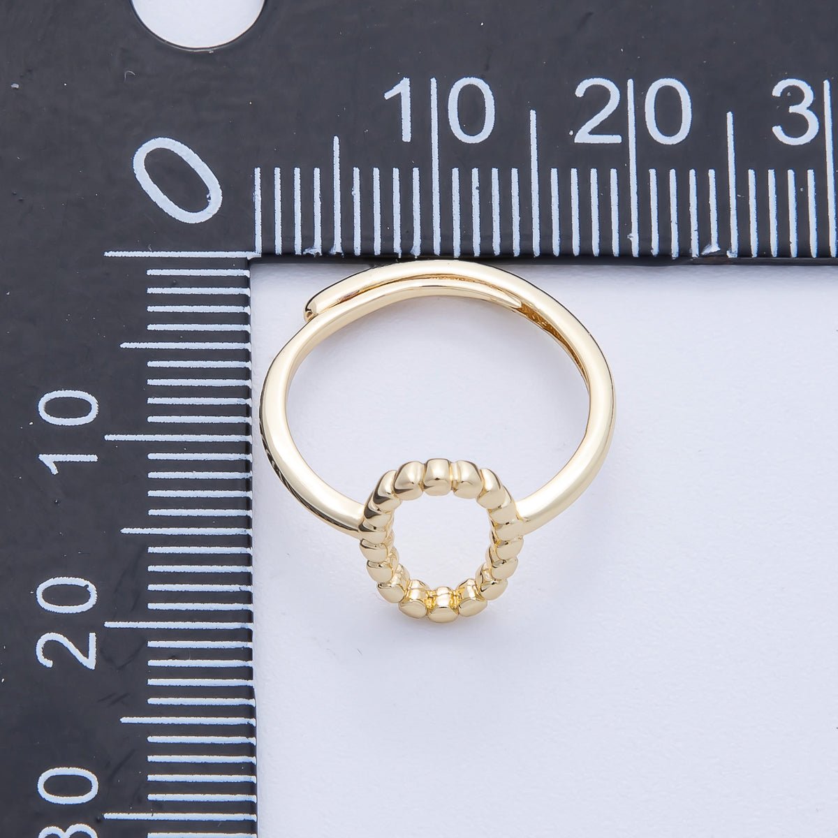 16K Gold Filled Open Minimalist Beaded Oval Adjustable Ring | RINGS-00043