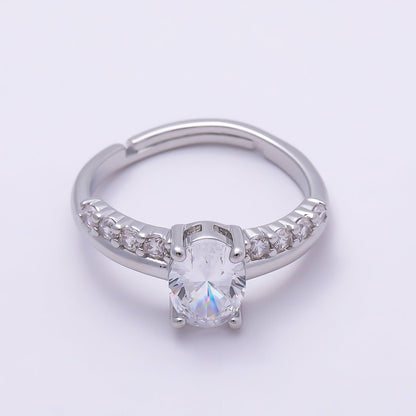 16K Gold Filled Oval Micro Paved CZ Adjustable Ring in Gold &amp; Silver | Rings-00164 Rings-00117