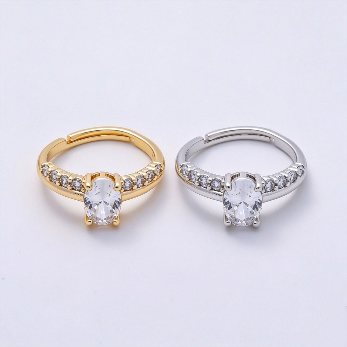 16K Gold Filled Oval Micro Paved CZ Adjustable Ring in Gold &amp; Silver | Rings-00164 Rings-00117