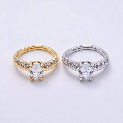 16K Gold Filled Oval Micro Paved CZ Adjustable Ring in Gold &amp; Silver | Rings-00164 Rings-00117