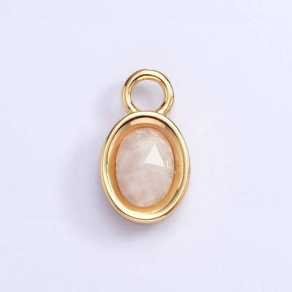 16K Gold Filled Oval Multifaceted Natural Gemstone Personalized Add-On Charm | AC1479 - AC1491