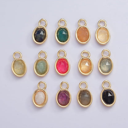 16K Gold Filled Oval Multifaceted Natural Gemstone Personalized Add-On Charm | AC1479 - AC1491