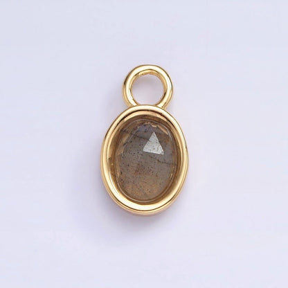 16K Gold Filled Oval Multifaceted Natural Gemstone Personalized Add-On Charm | AC1479 - AC1491