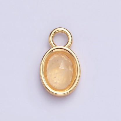 16K Gold Filled Oval Multifaceted Natural Gemstone Personalized Add-On Charm | AC1479 - AC1491