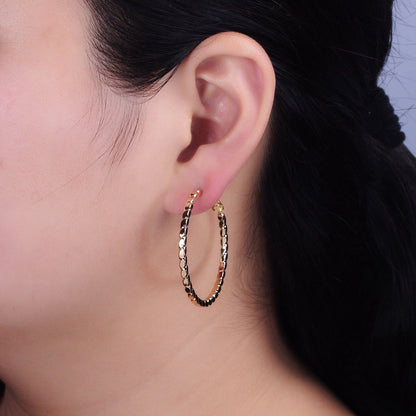 16K Gold Filled Oval Textured Geometric 40mm, 50mm Hinge Hoop Earrings in Gold &amp; Silver | AB-1559 AB-1560 AB-1435 AB-1436