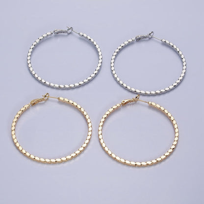16K Gold Filled Oval Textured Geometric 40mm, 50mm Hinge Hoop Earrings in Gold &amp; Silver | AB-1559 AB-1560 AB-1435 AB-1436