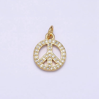 16K Gold Filled Peace Sign Symbol Micro Paved CZ Add-On Charm | AC-1325