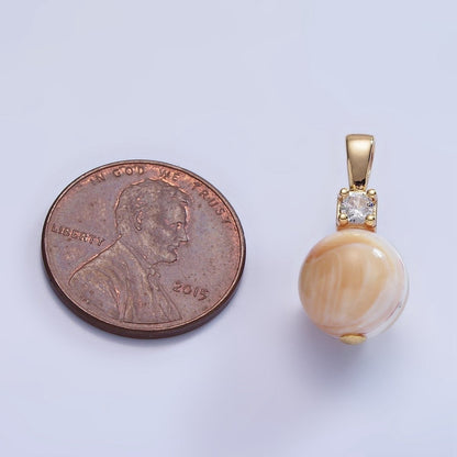 16K Gold Filled Peach Shell Pearl Round CZ Drop Pendant | P1572