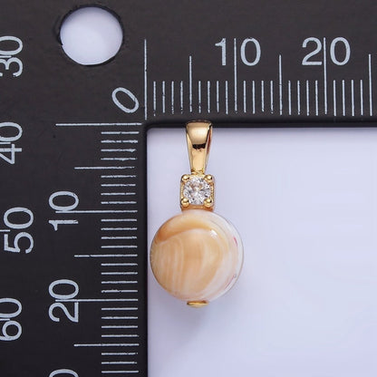 16K Gold Filled Peach Shell Pearl Round CZ Drop Pendant | P1572