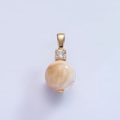 16K Gold Filled Peach Shell Pearl Round CZ Drop Pendant | P1572