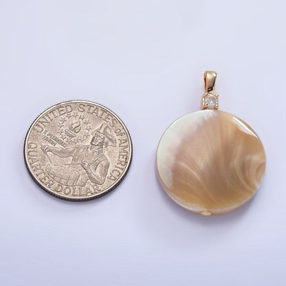 16K Gold Filled Peach White Shell Pearl Round CZ Pendant | P1576