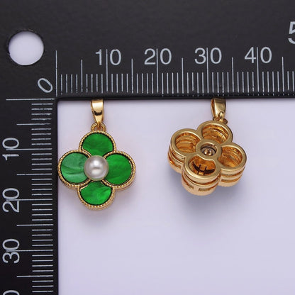 16K Gold Filled Pearl Flower Quatrefoil Spinner Pendant | AA1099 - AA1101