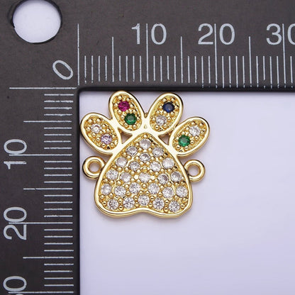 16K Gold Filled Pet Pawprint Micro Paved Multicolor Clear Micro Paved CZ Connector | Y-892
