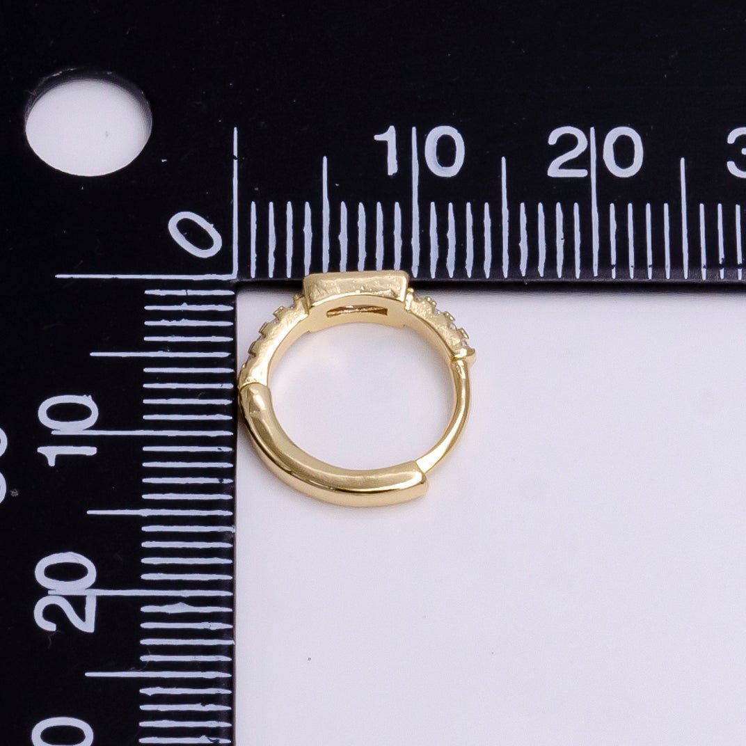 16K Gold Filled Pink Baguette Micro Paved 12.5mm Thin Cartilage Earrings in Silver &amp; Gold | AB1545 AE772