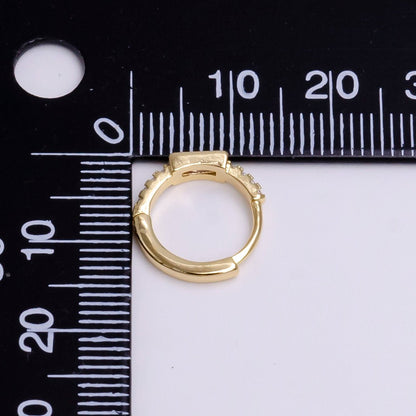 16K Gold Filled Pink Baguette Micro Paved 12.5mm Thin Cartilage Earrings in Silver &amp; Gold | AB1545 AE772
