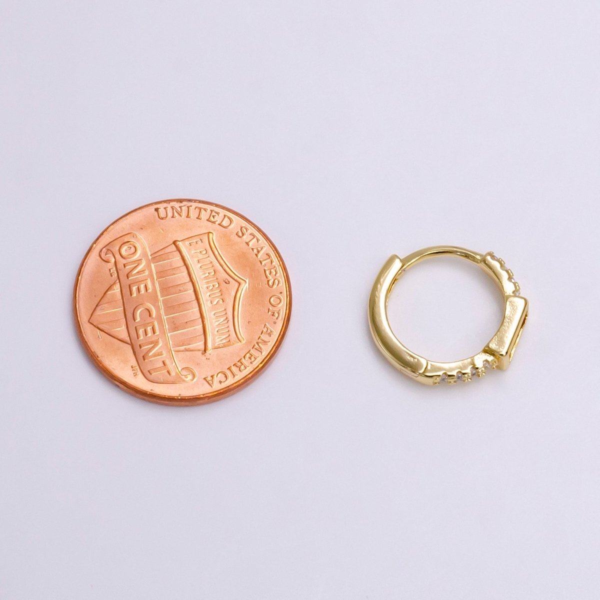 16K Gold Filled Pink Baguette Micro Paved 12.5mm Thin Cartilage Earrings in Silver &amp; Gold | AB1545 AE772