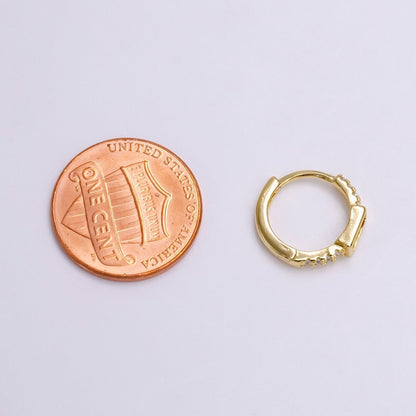 16K Gold Filled Pink Baguette Micro Paved 12.5mm Thin Cartilage Earrings in Silver &amp; Gold | AB1545 AE772