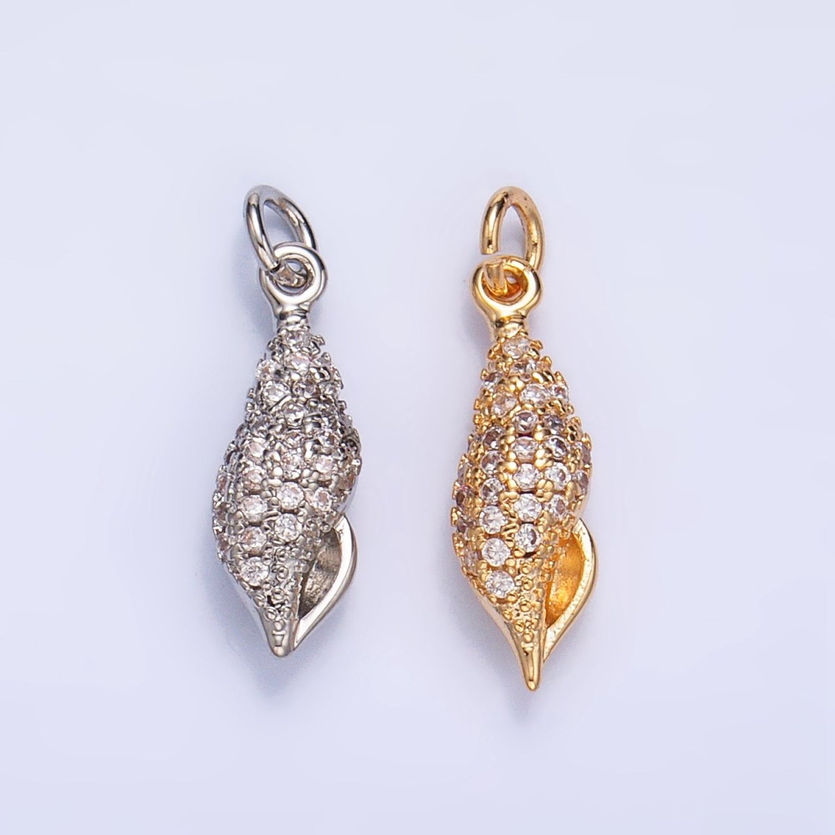 16K Gold Filled 16.5mm Pink CZ Micro Paved Sea Clam Shell Multidimensional Charm in Gold &amp; Silver | X887