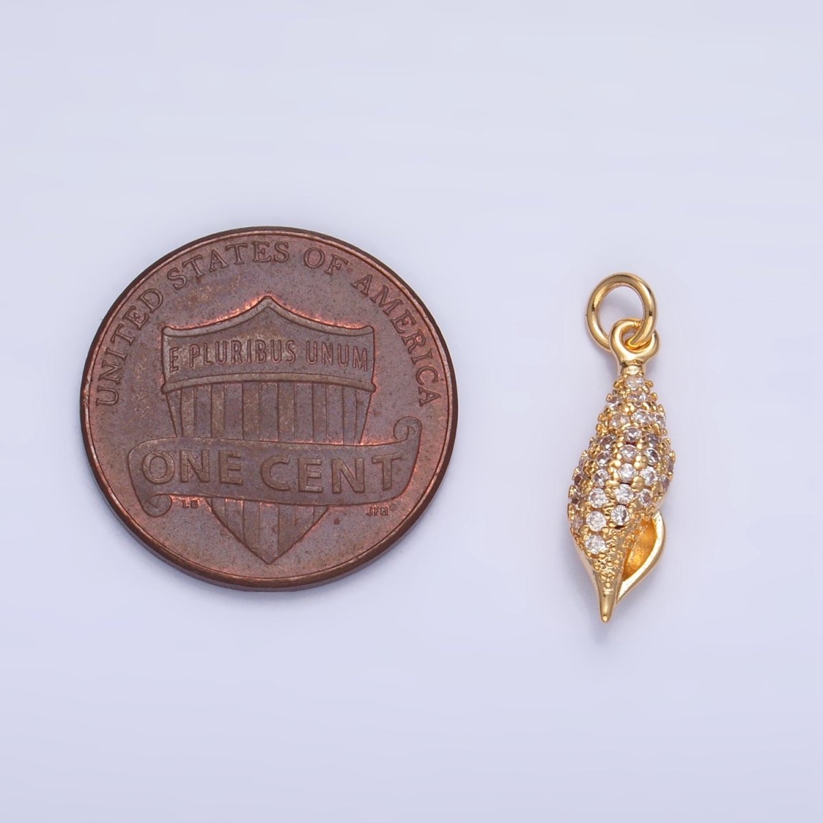 16K Gold Filled 16.5mm Pink CZ Micro Paved Sea Clam Shell Multidimensional Charm in Gold &amp; Silver | X887