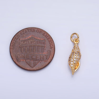 16K Gold Filled 16.5mm Pink CZ Micro Paved Sea Clam Shell Multidimensional Charm in Gold &amp; Silver | X887