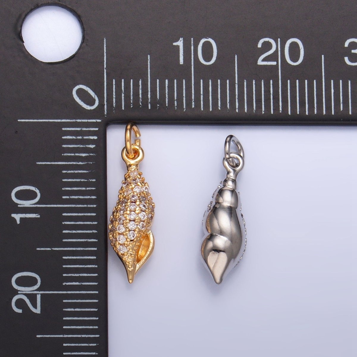 16K Gold Filled 16.5mm Pink CZ Micro Paved Sea Clam Shell Multidimensional Charm in Gold &amp; Silver | X887