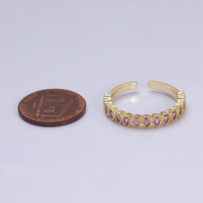 16K Gold Filled Pink CZ Teardrop Lined Open Adjustable Ring in Gold &amp; Silver | O-1603 O-1604