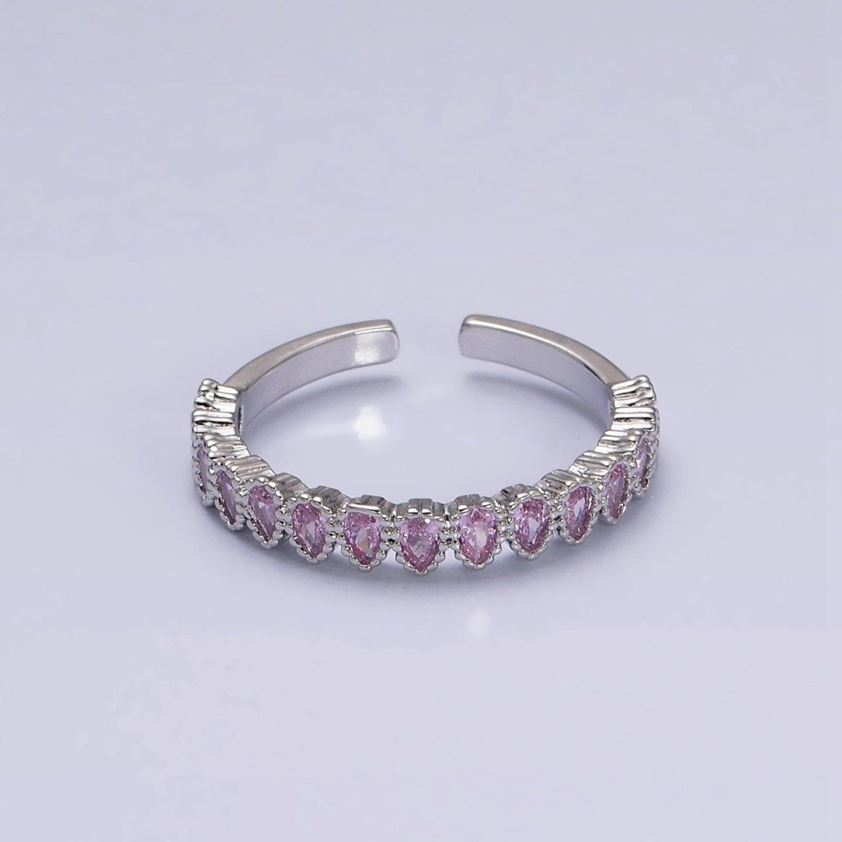 16K Gold Filled Pink CZ Teardrop Lined Open Adjustable Ring in Gold &amp; Silver | O-1603 O-1604