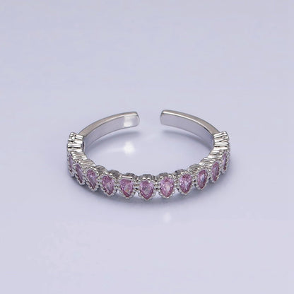 16K Gold Filled Pink CZ Teardrop Lined Open Adjustable Ring in Gold &amp; Silver | O-1603 O-1604