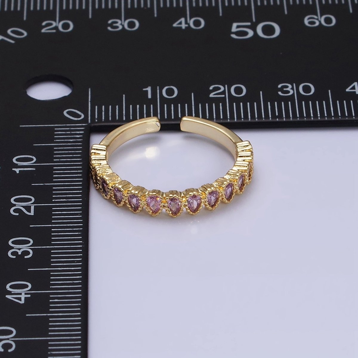 16K Gold Filled Pink CZ Teardrop Lined Open Adjustable Ring in Gold &amp; Silver | O-1603 O-1604