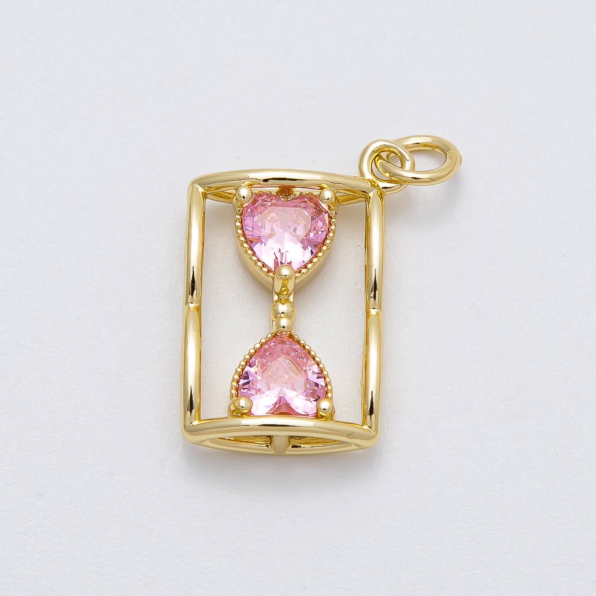 16K Gold Filled Pink Heart CZ Hourglass Open Charm | Charms-00451
