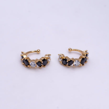 16K Gold Filled Red, Black, Green, Blue, Purple, Pink, Multicolor CZ Lined Ear Cuff Earrings | AI068 - AI074