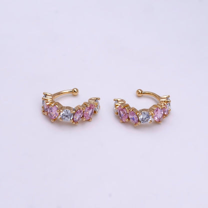 16K Gold Filled Red, Black, Green, Blue, Purple, Pink, Multicolor CZ Lined Ear Cuff Earrings | AI068 - AI074