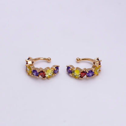 16K Gold Filled Red, Black, Green, Blue, Purple, Pink, Multicolor CZ Lined Ear Cuff Earrings | AI068 - AI074