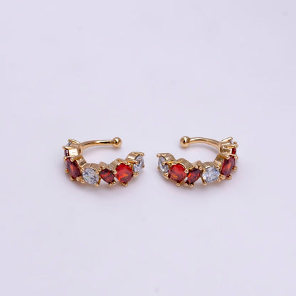 16K Gold Filled Red, Black, Green, Blue, Purple, Pink, Multicolor CZ Lined Ear Cuff Earrings | AI068 - AI074