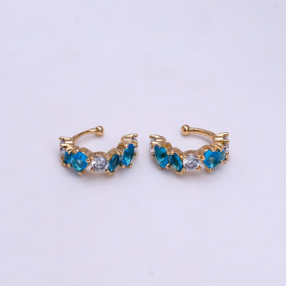 16K Gold Filled Red, Black, Green, Blue, Purple, Pink, Multicolor CZ Lined Ear Cuff Earrings | AI068 - AI074