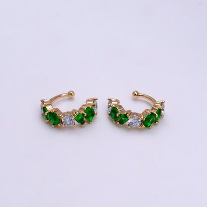 16K Gold Filled Red, Black, Green, Blue, Purple, Pink, Multicolor CZ Lined Ear Cuff Earrings | AI068 - AI074